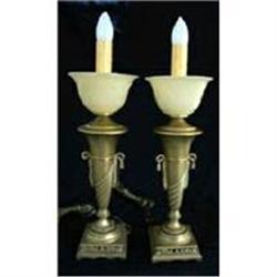 Lamps Deco Urns Drapes Tassels Table Glass PAIR#1181238