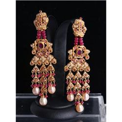 Estate Ruby Pearl Earrings 22ct yellow gold  #1181252