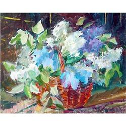 "Lilac in a basket" oil in impressionism style #1193949