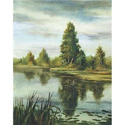 Original great watercolor "Forest pond" #1193950