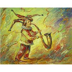Funny "Buffoon with sax" impressionism oil  #1193957