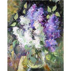 "Lilac in bank" oil in impressionism style. #1193966