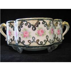 NIPPON handpainted, footed FERNER, roses & gold#1193977
