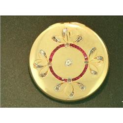Antique OMC Diamond & Ruby 18k Y Gold Pin #1193981