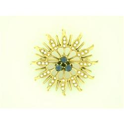 Antique Sapphire & Seed Pearl 14k Y Gold Pin #1193985
