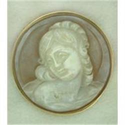 Vintage Shell Portrait Cameo Signed 14k Y Gold #1193996
