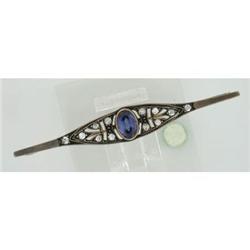 Antique Sapphire & Diamond Gold Platinum Pin #1193999