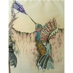 Original Art Drawing Collage Hummingbird #1207034