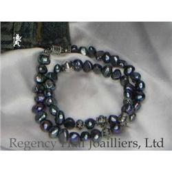 RHJ Blue Black Raven Wing Genuine Pearl Neck #1207068