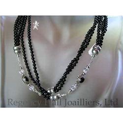 RHJ Long Length Black Bead Necklace w/ SS  #1207069