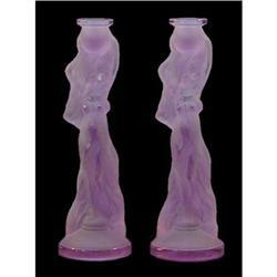 Czech Bohemian ALEXANDRITE Figural Candlesticks#1207073