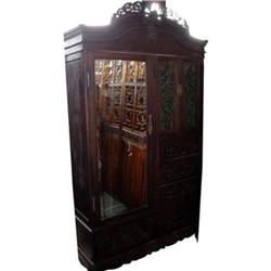 Chinese Qing Dy. Wood Engraved Wardrobe  #1207390