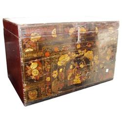 Superb Chinese Qing Dy. Wood Painting Trunk #1207407