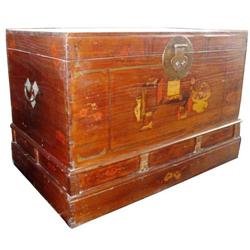 Superb Chinese Qing Dy. Wood Painting Trunk #1207411