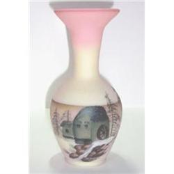 Fenton Burmese Hand Painted Satin 10in. Vase  #1207556