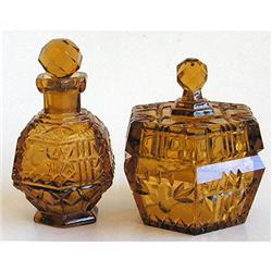 Yellow  Pressed Glass Bottle & Jar Vanity Set #1207748