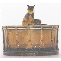 Portieux Cat & Drum Amber Glass Powder Jar #1207777