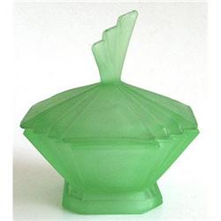 Bagley Green Satin Glass Art Deco Dresser Jar #1207778