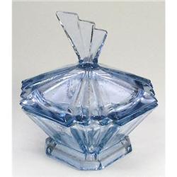 Bagley Ice Blue Glass Art Deco Dresser Jar #1207779