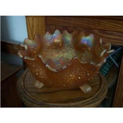 Footed Carnival Glass Dish/Orange Tree? #1207847