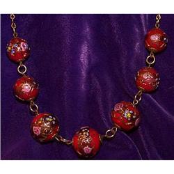 Vintage Venetian  Red with Blue Pink & Gold #1207881