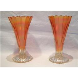 Pair of Flower Vases Carnival Glass #1207977