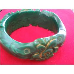 Deep Craved Green Bakelite Solitary Rose Bangle#1207999