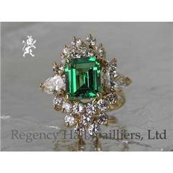 RHJ Unique Simulated Emerald (YAG) Ring w CZs #1213218