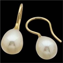 14k Gold EARRINGS  DANGLING  WHITE PEARL #1213418