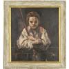 Image 1 : Girl with a Broom-  Oil on Panel #1194682