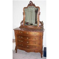 Solid Walnut Louis XV Dresser &Mirror  1880 #1172685