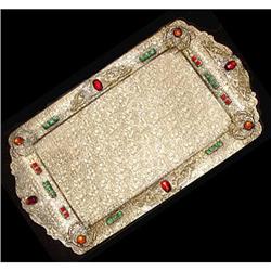  Antique Jeweled Filigree Bronze Dresser Tray #1209630