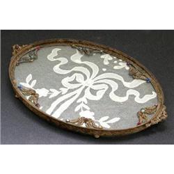 APOLLO Brass, Lace, Glass Jeweled, Oval Tray #1209638