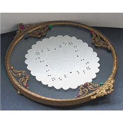 APOLLO Brass, Lace, Glass Jeweled, Round Tray #1209639