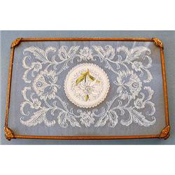   Embroidered Silk, Lace and Ormolu Vanity Tray#1209640