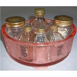 Doris Dorie Pink Art Deco Glass Dresser Set #1209641