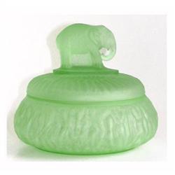 Miniature Elephant Green Satin Glass Powder Jar#1209646