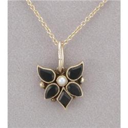 Victorian onyx and seed pearl pendant #1209752