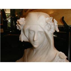 Art Nouveau hand carved Marble Bust of Maiden #1209813