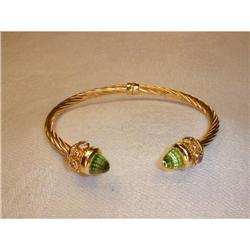 Estate 14K YG Peridot Tanzanite Bangle Bracelet#1209916