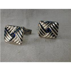 Rare Estate 14K WG Gold Sapphire Mens Cufflinks#1209917