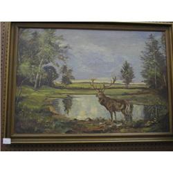 Painting of Deer by the Lake #1210100