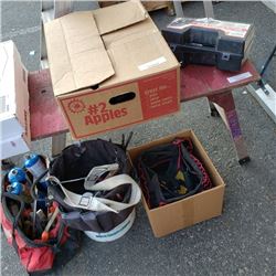 2 boxes, bucket and tool bag with Contents