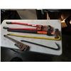 Image 1 : Two crowbars, pipe wrench, Bolt  cutters and sledgehammer