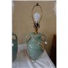 Image 8 : LEATHER LOOK TABLE LAMP AND 2 GREEN TABLE LAMPS