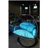 Image 2 : BRAND NEW BLUE CUSHION DOUBLE HANGING EGG CHAIR - RETAIL $1969 W/ FOLDABLE FRAME, POWDER COATED STEE