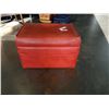 Image 2 : Red record storage hassock ottoman with collectibles