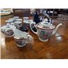 Image 2 : EASTERN TEA SET, POT, CREAM AND SUGAR, CUPS AND SAUCERS AND POTTERY TEAPOTS AND 2 LIDDED JARS