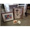 Image 1 : EATERN PRINT ABSTRACT PAINTING AND 2 SMALL PRINTS