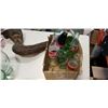 Image 2 : SWAN VASE, GLASS ELEPHANT JAR, WOOD CARVED OLD MAN FACE AND VINTAGE BOTTLES